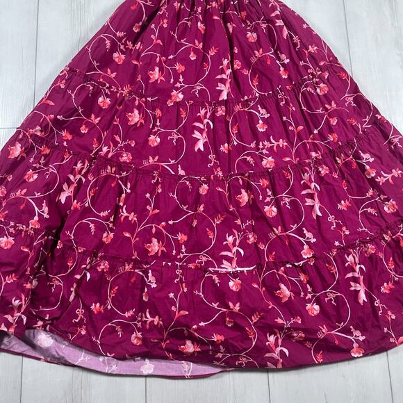 Hill House Home Women's XXS Ellie Nap Dress Midi Ruched Burgundy Floral Ruffle - Picture 7 of 11